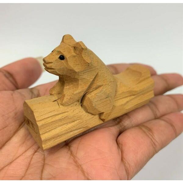 VTG Miniature Wooden Dollhouse Brown Teddy Bear Cub Child Timber Carved Art #1 image